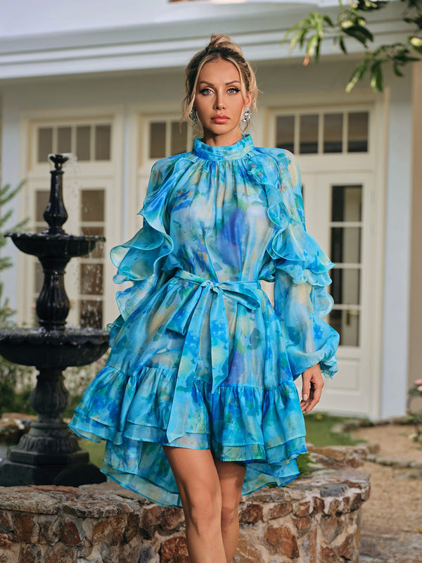 Sareh Ruffle Tiered Printed Mini Dress