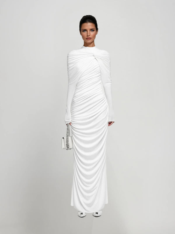 Seldrin Ruched Twisted Knitted Maxi Dress In White