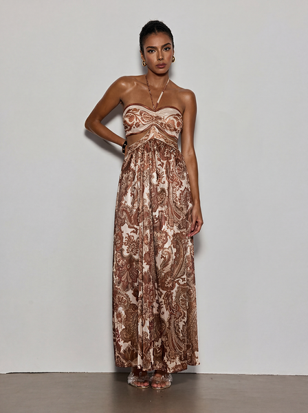 cut out halterneck maxi dress Mew Mews Selviq Halterneck Cutout Printed Maxi Dress