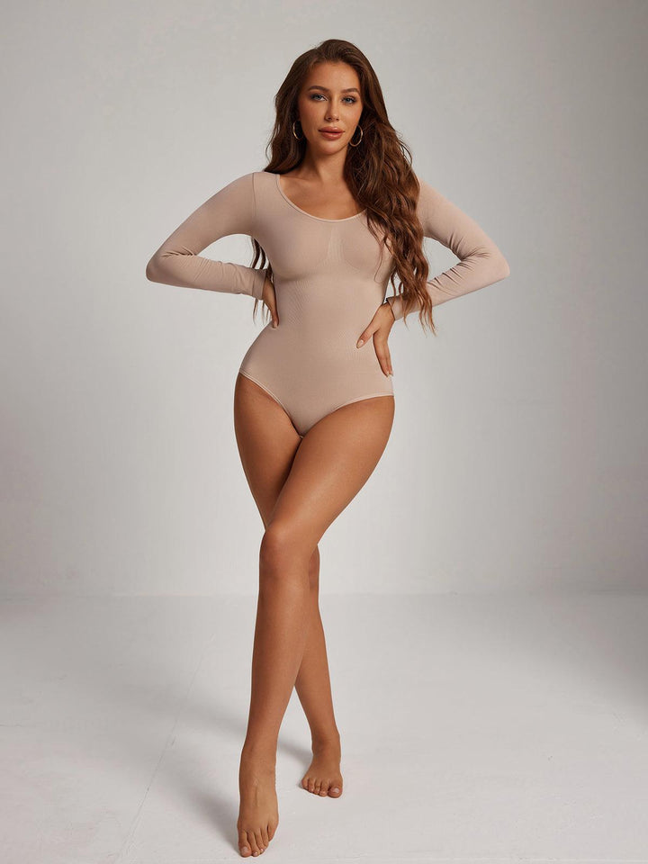 Shaun Long Sleeve Sculpt Bodysuit In Nude - Mew Mews