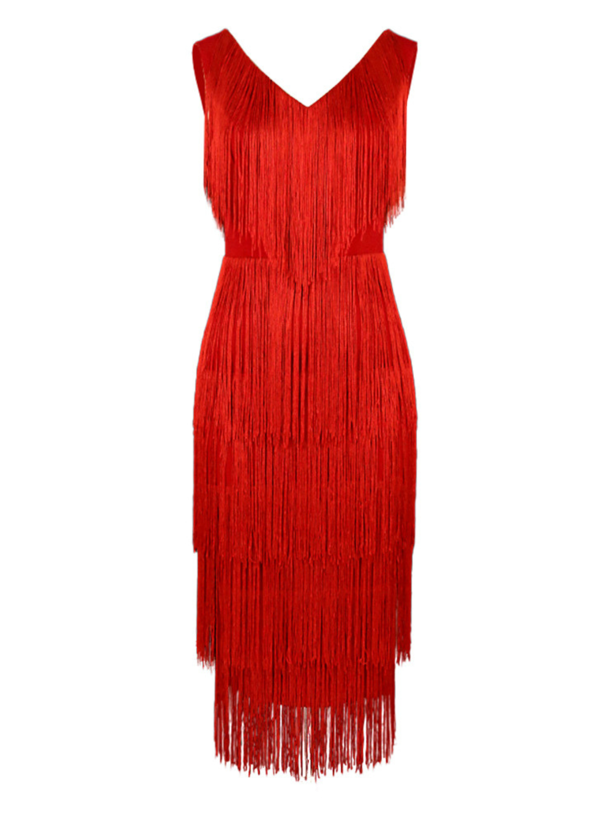 knee length dresses for ladies Mew Mews Sheadon V Neck Fringe Midi Dress