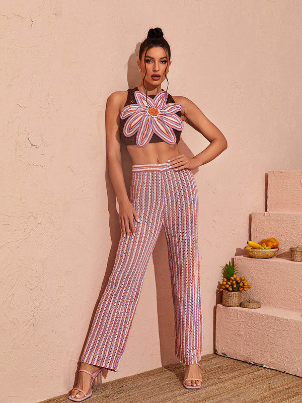 Silas Floral Hollow Knitted Pants Set