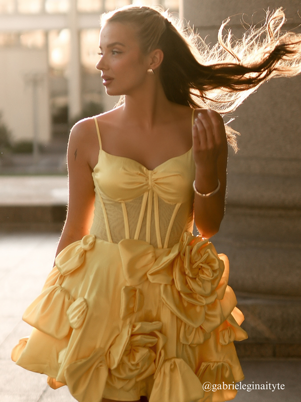 Stanski Spaghetti Flower Satin Mini Dress