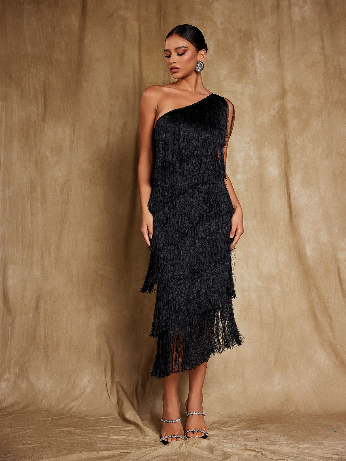 Mew Mews Stiorra One Shoulder Fringe Midi Dress Mew Mews Stiorra One Shoulder Fringe Midi Dress