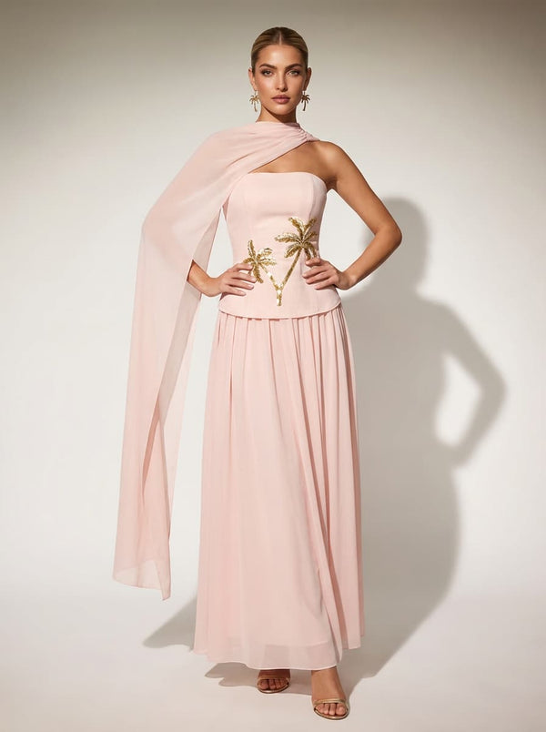 Superposix Cape Rhinestone Maxi Dress