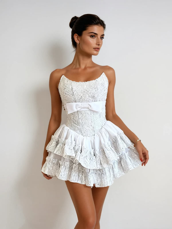 Syraza Strapless Sequin Bow Mini Dress