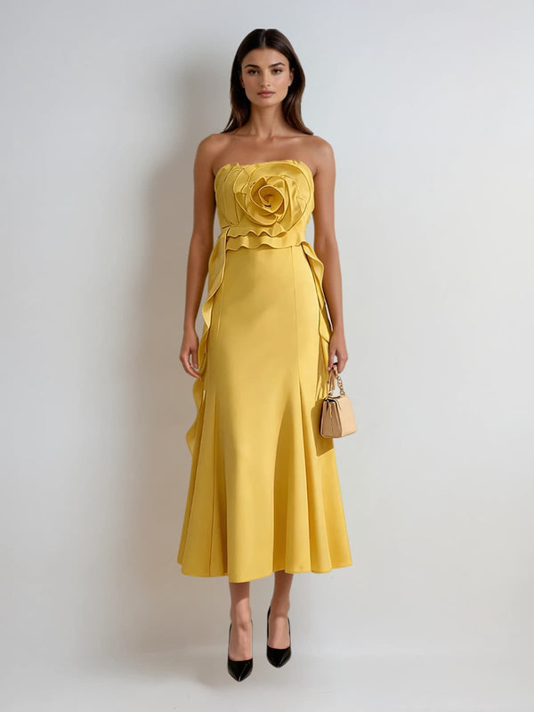 Syressa Strapless Flower Midi Dress