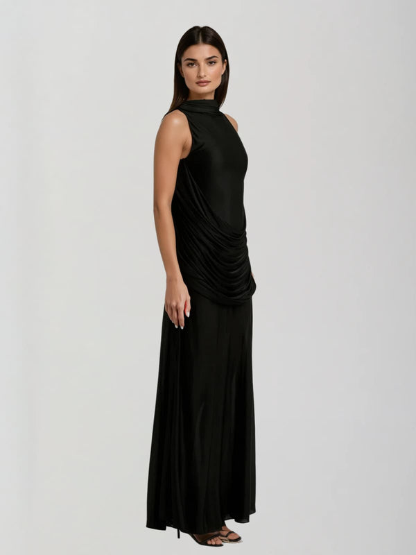 Syxan Sleeveless Ruched Mesh Maxi Dress