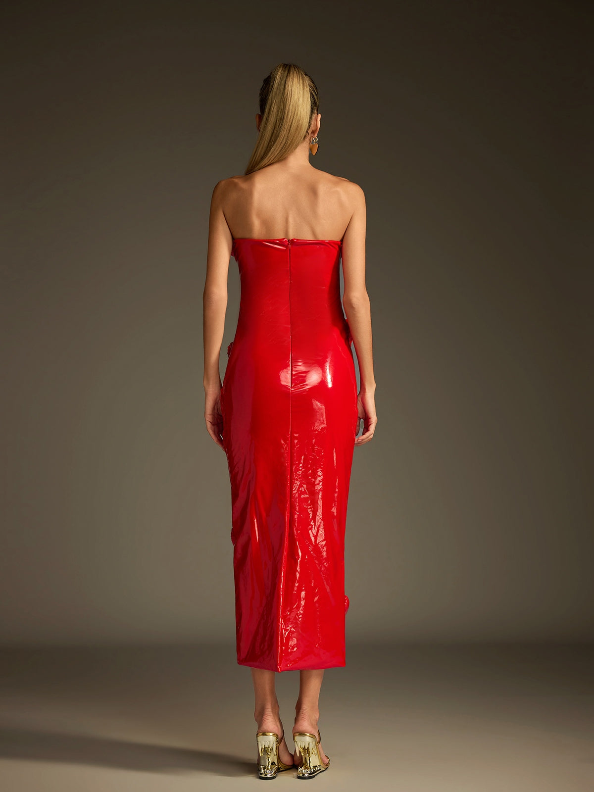 Mew Mews Taron Strapless Heart Leather Midi Dress Mew Mews Taron Strapless Heart Leather Midi Dress