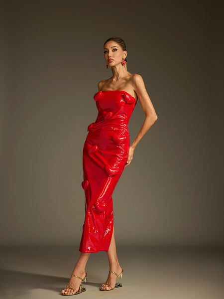 Taron Strapless Heart Leather Midi Dress – Mew Mews
