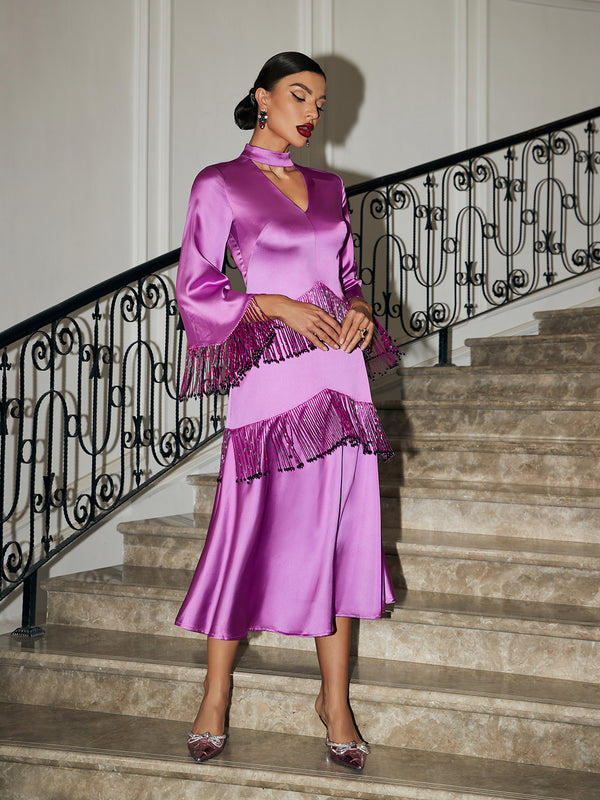 Thandie Glitter Fringe Satin Dress