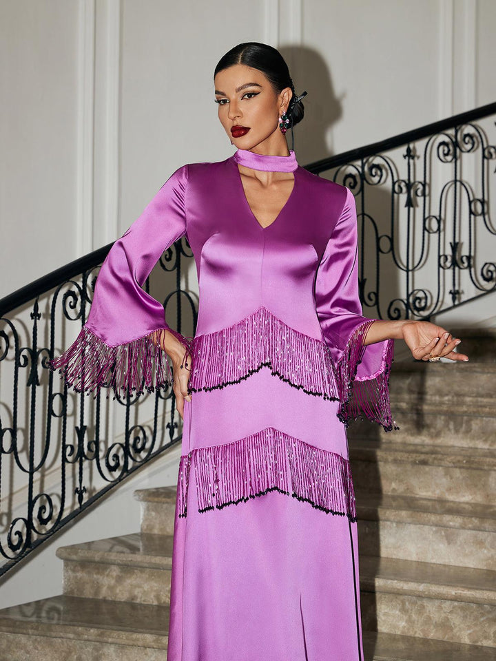 Thandie Glitter Fringe Satin Dress Mew Mews Thandie Glitter Fringe Satin Dress Mew Mews
