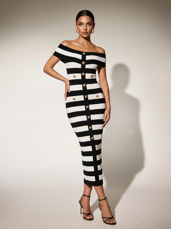 Thermohal Off Shoulder Stripe Midi Dress