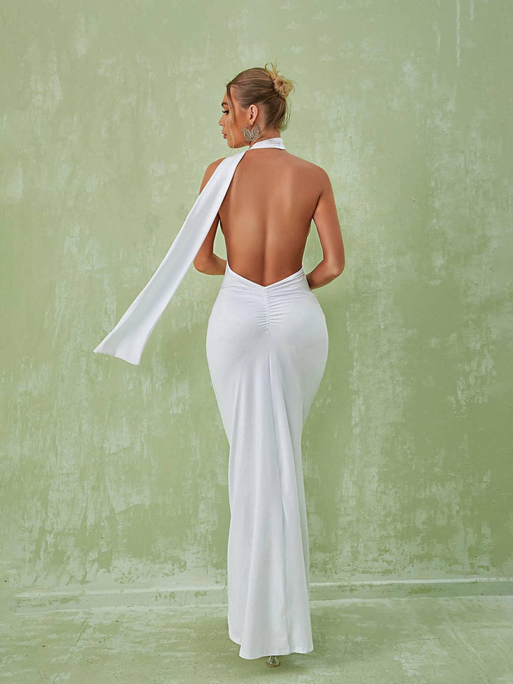 Toula Backless Maxi Dress In White - Mew Mews