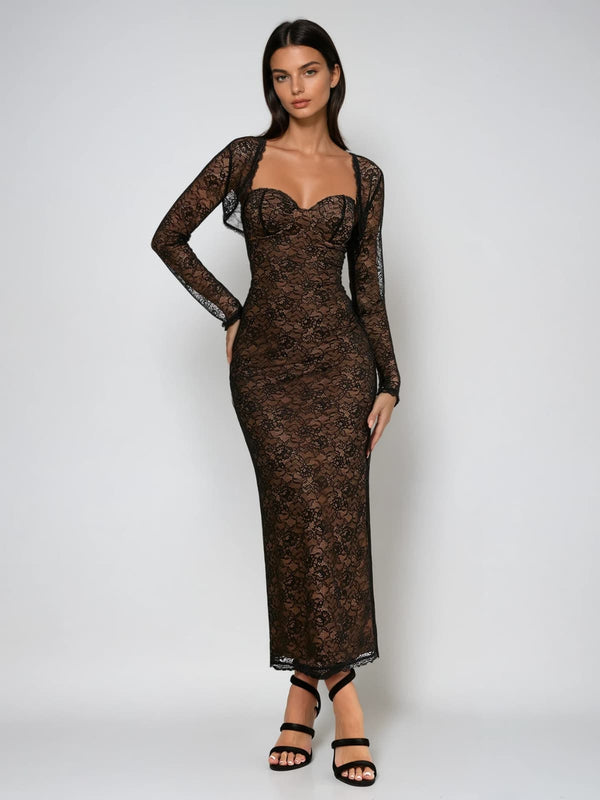 Ulthris Shawl Strapless Lace Maxi Dress