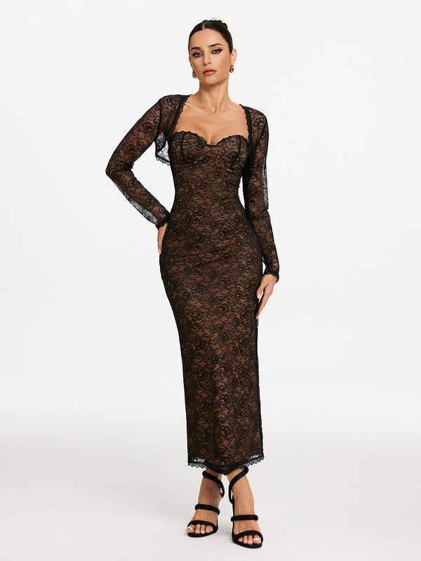 Ulthris Shawl Strapless Lace Maxi Dress