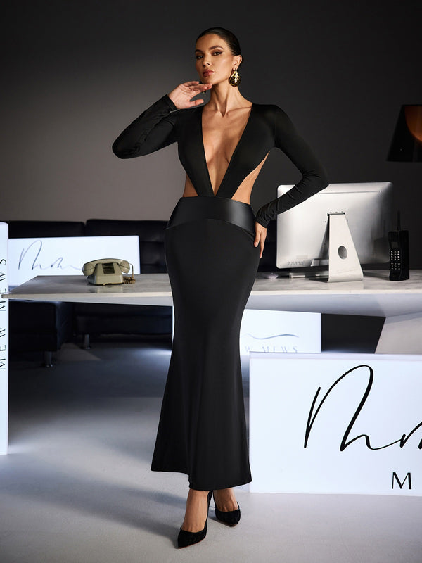 Ulthrix Plunge Neck Cutout Maxi Dress