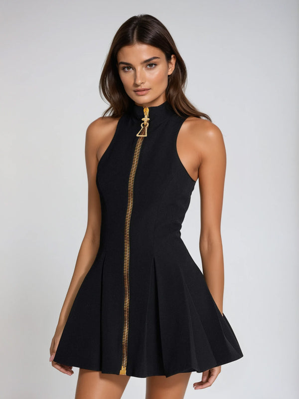 Ulvara High Neck Zipper Mini Dress