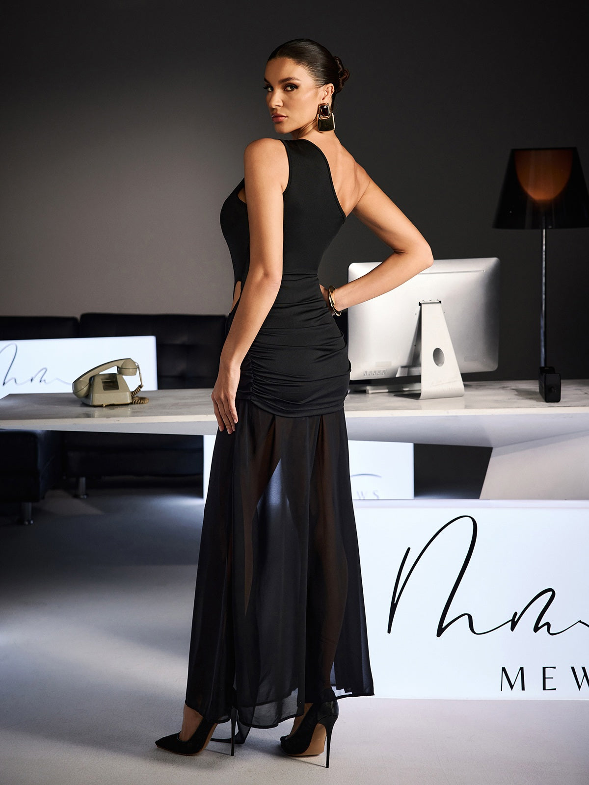 Mew Mews Ulyra One Shoulder Draped Cutout Maxi Dress Mew Mews Ulyra One Shoulder Draped Cutout Maxi Dress