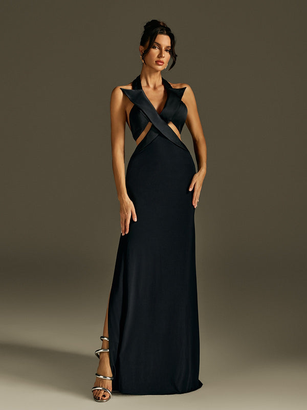 Ulyria Halterneck Cutout Split Maxi Dress