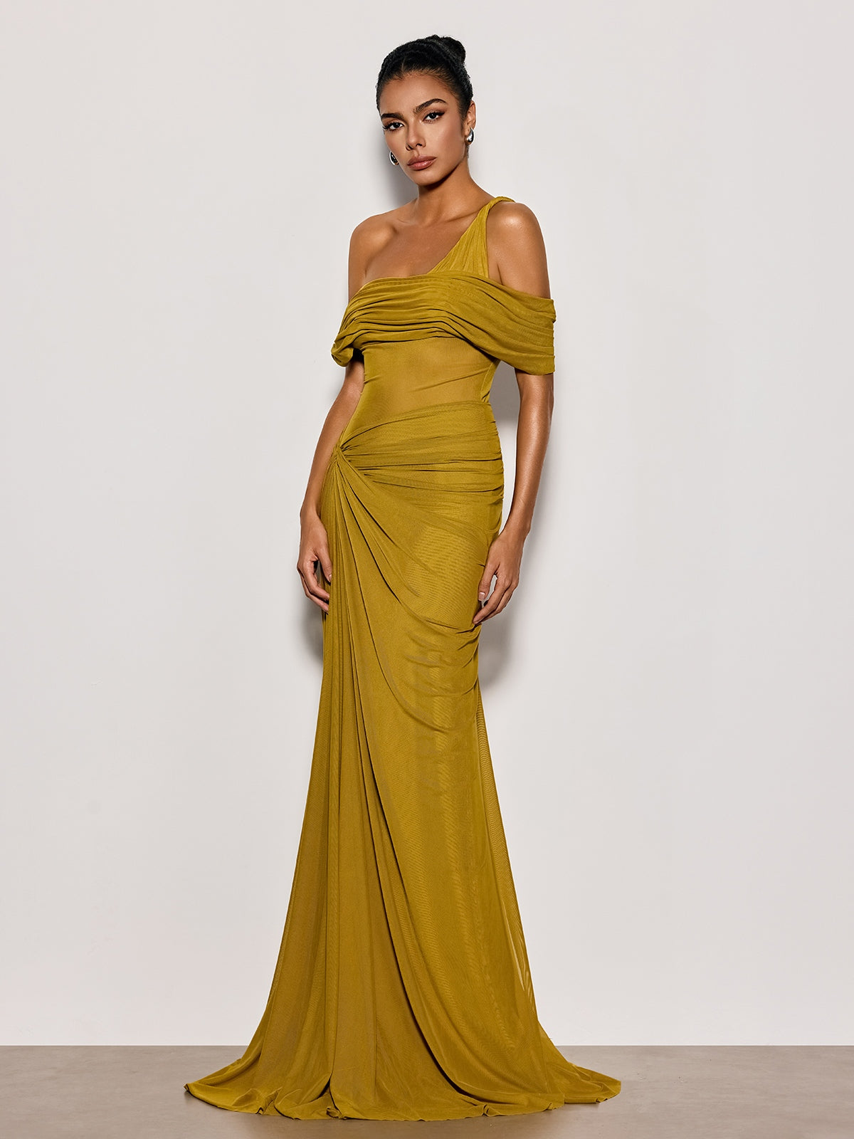 one shoulder ruched maxi dress Urixa – Mew Mews Color:Light Mousse 10-11-24 live waisted design Anthropologie | Dresses |
