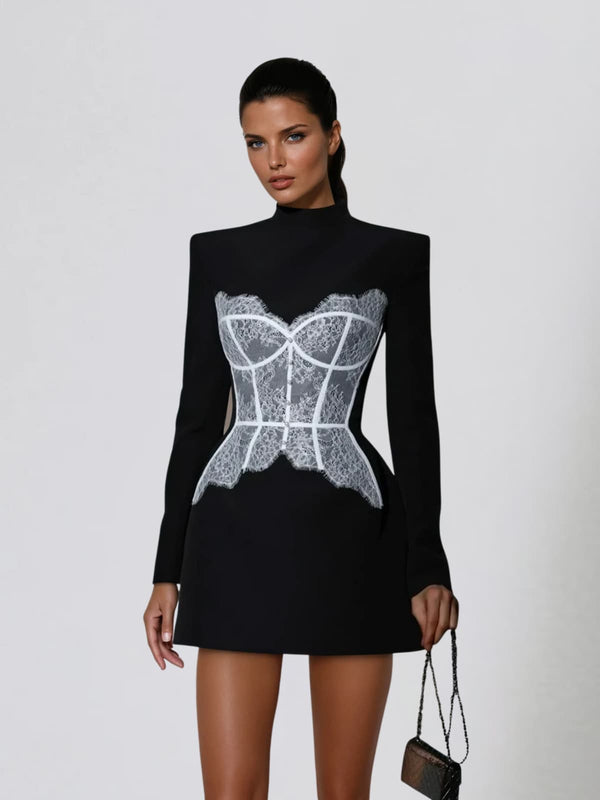Uryxel High Neck Lace Mini  Dress