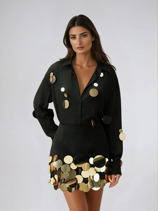 Uthara V Neck Sequin Skirt Set