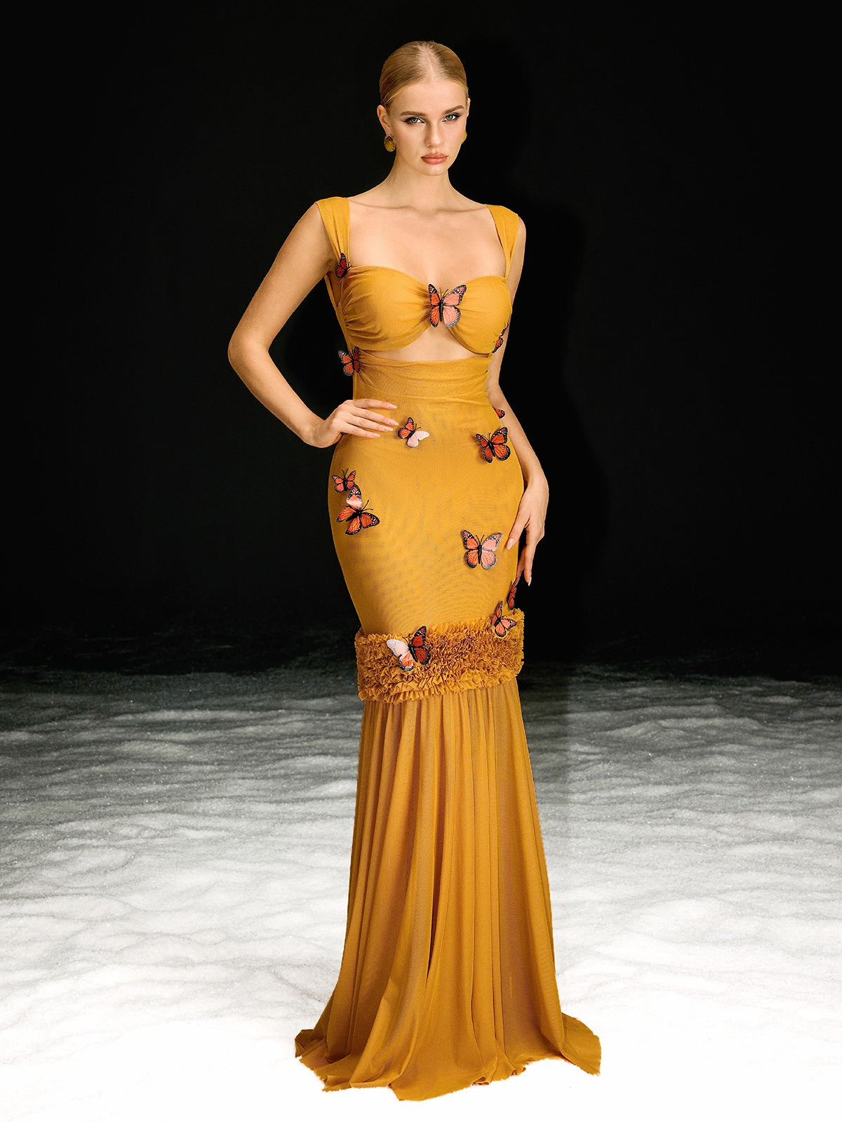 Mew Mews Uzgoth Cutout Butterfly Mesh Maxi Dress