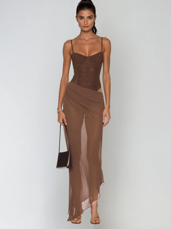 Uzzar Spaghetti Mesh Maxi Dress