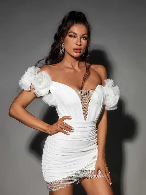 Valkyrie Off Shoulder Bandage Dress In White - Mew Mews Fashion