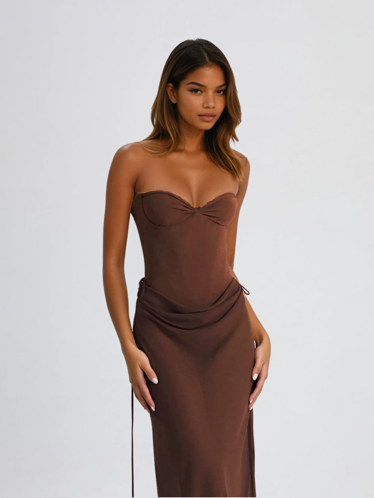 Vallissa Strapless Bodycon Satin Maxi Dress – Mew Mews