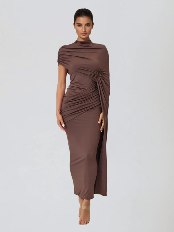 Vavyx Shawl Ruched Maxi Dress