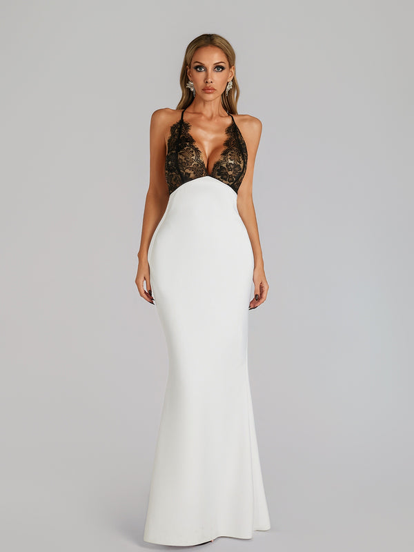 Vazvara Halterneck Lace Maxi Dress In White