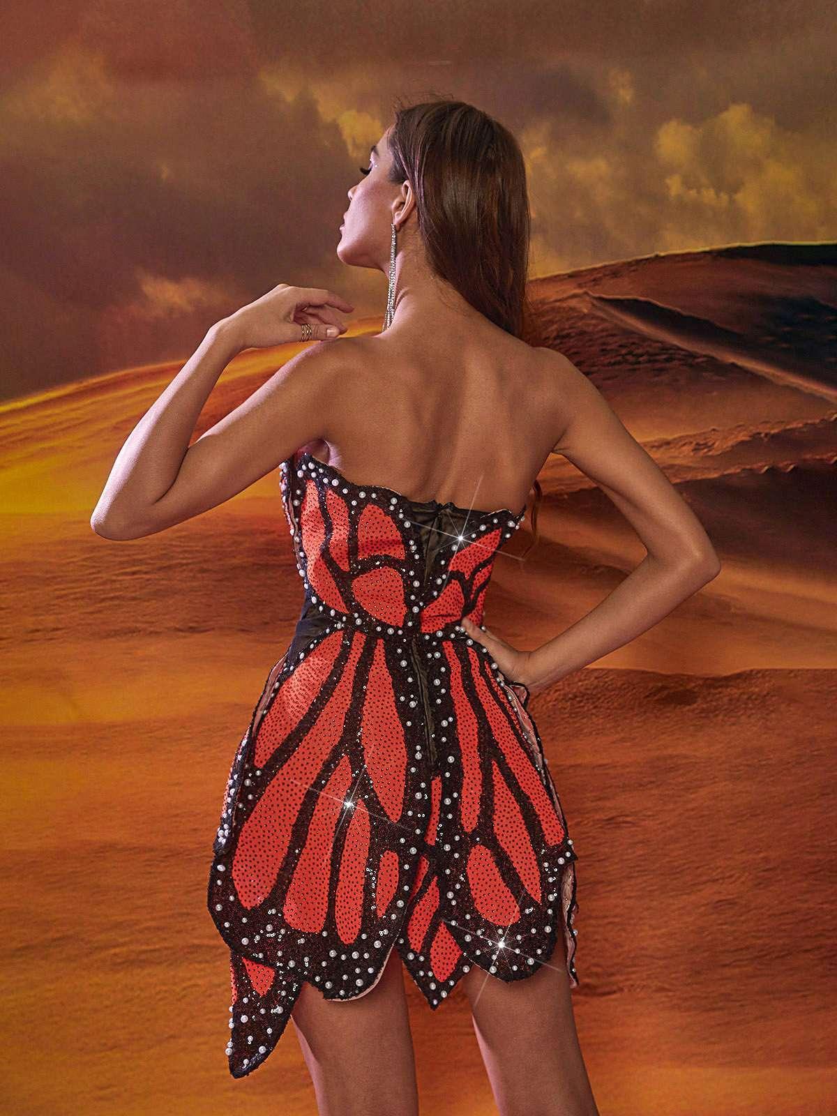 Mew Mews Vega Butterfly Sequin Pearl Mini Dress