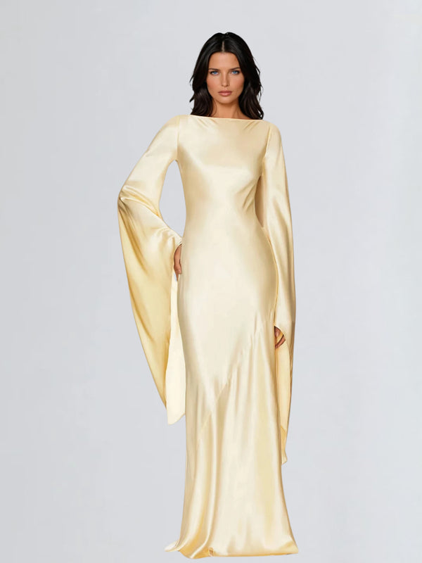 Velthrion Cape Sleeve Satin Maxi Dress