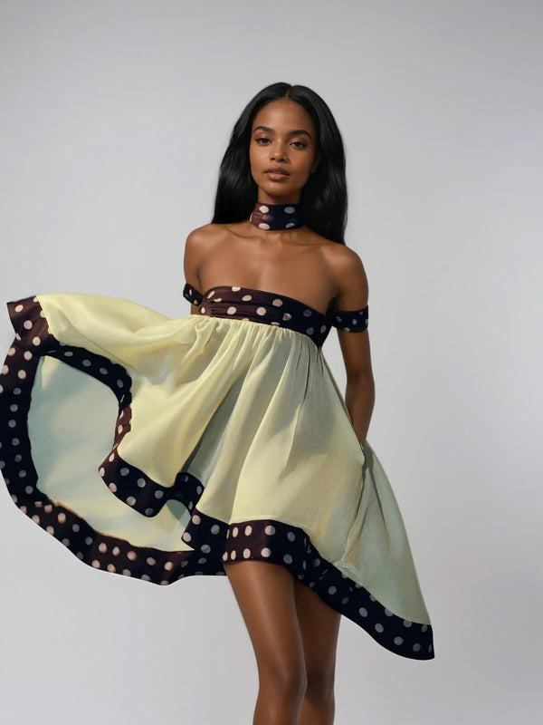 Velvandis Off Shoulder Dot Mini Dress