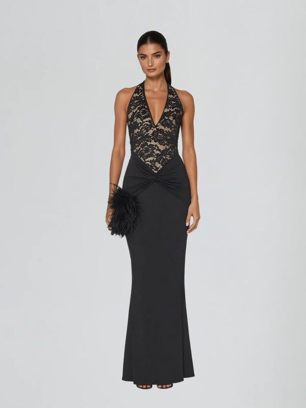 Velyon Backless Lace Twisted Maxi Dress