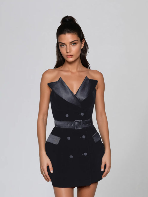 Velythra V Neck Velvet Mini Dress