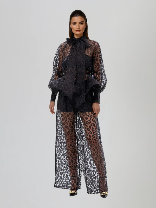 Vethara Bow Leopard Pants Set