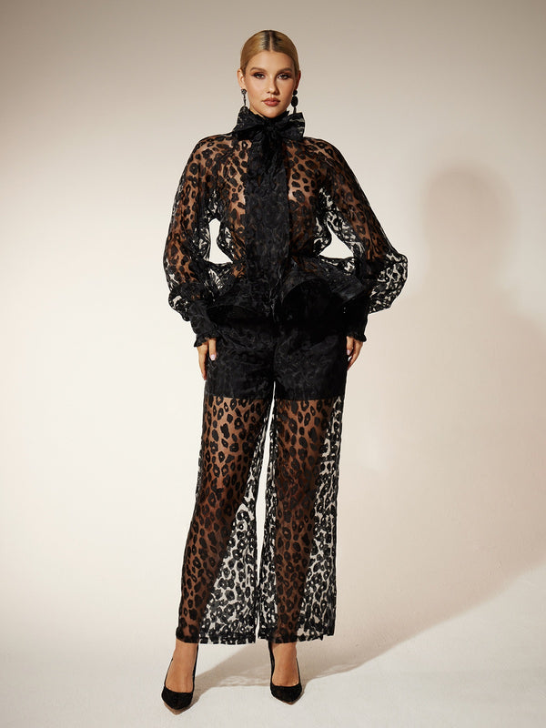 Vethara Bow Leopard Pants Set