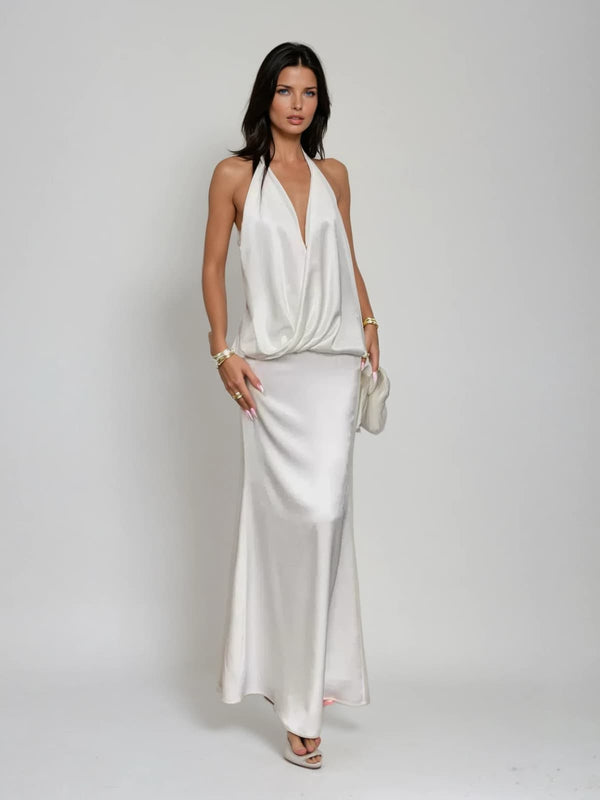 Vryxia Backless Satin Maxi Dress
