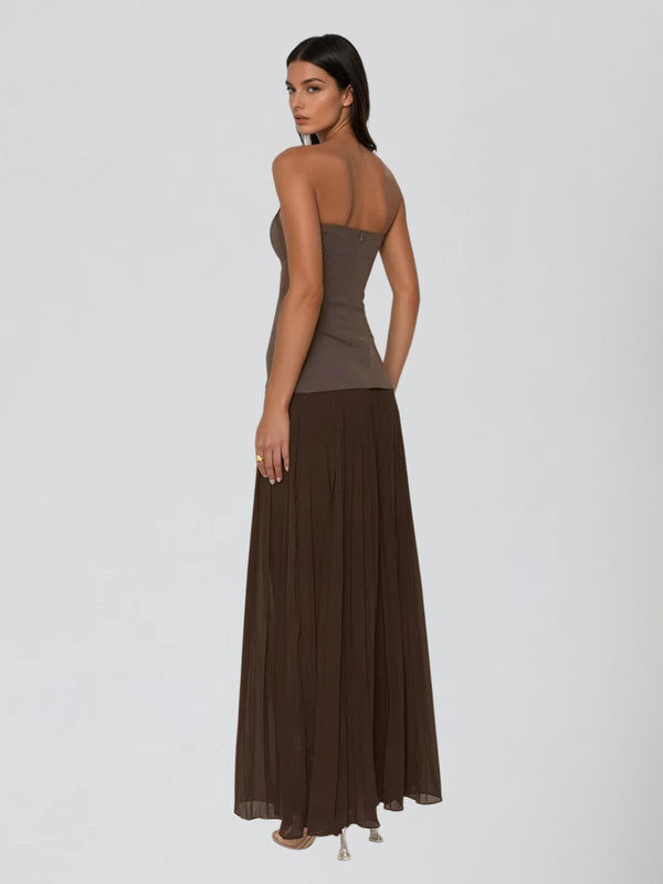 Wolran Strapless Pleated Maxi Dress