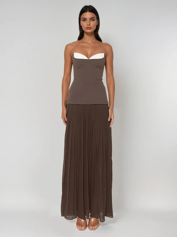 Wolran Strapless Pleated Maxi Dress