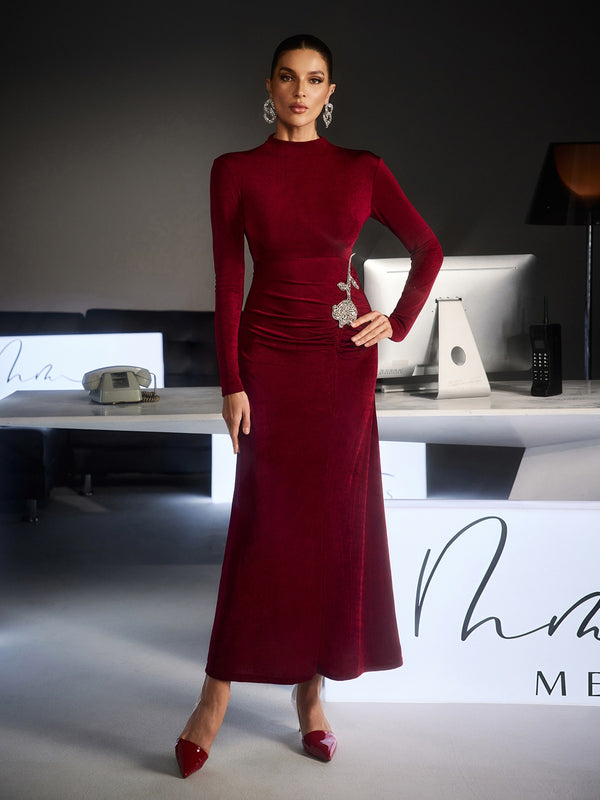 Wraiton Long Sleeve Flower Maxi Dress