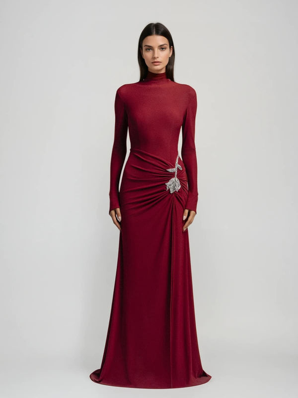 Wraiton Long Sleeve Flower Maxi Dress