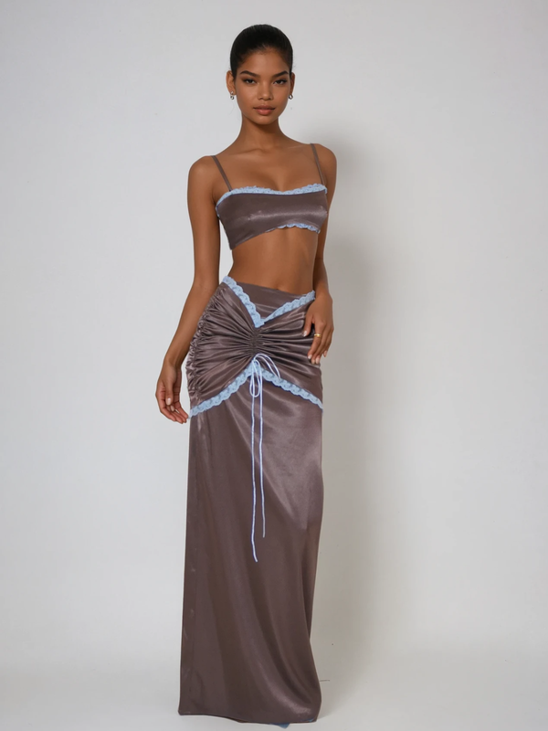 Wylen Spaghetti Ruched Lace Skirt Set