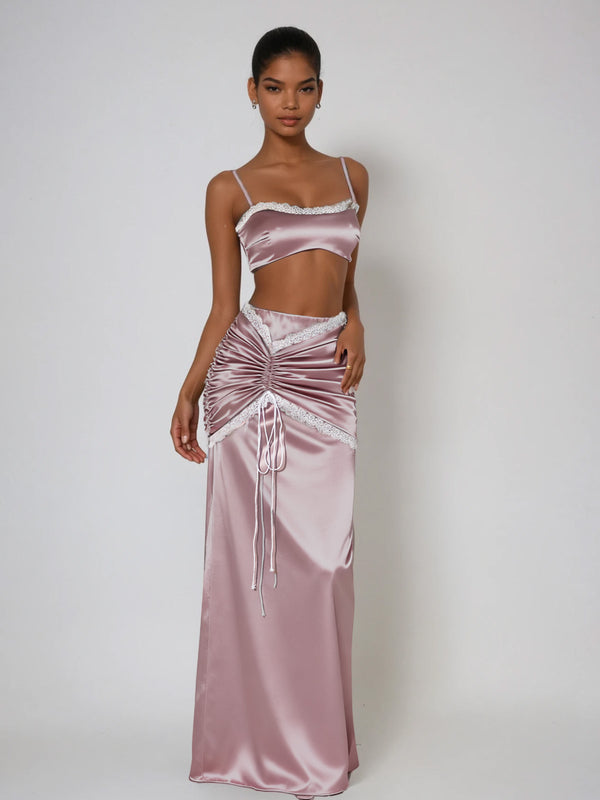 Wylen Spaghetti Ruched Lace Skirt Set