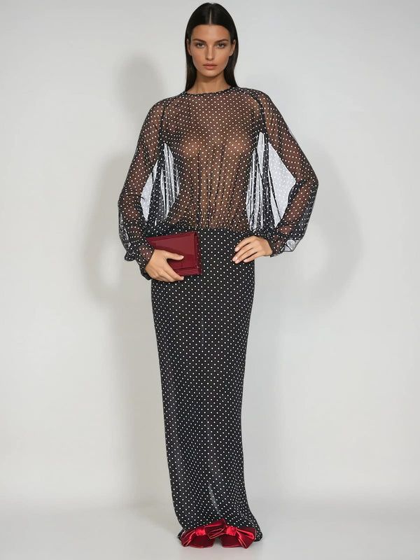 Wyvra Long Sleeve Dot Maxi Dress