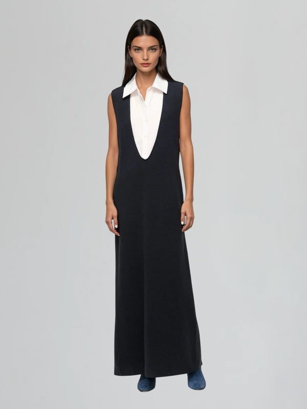 Wyxia Folded Collar Paneled Maxi Dress