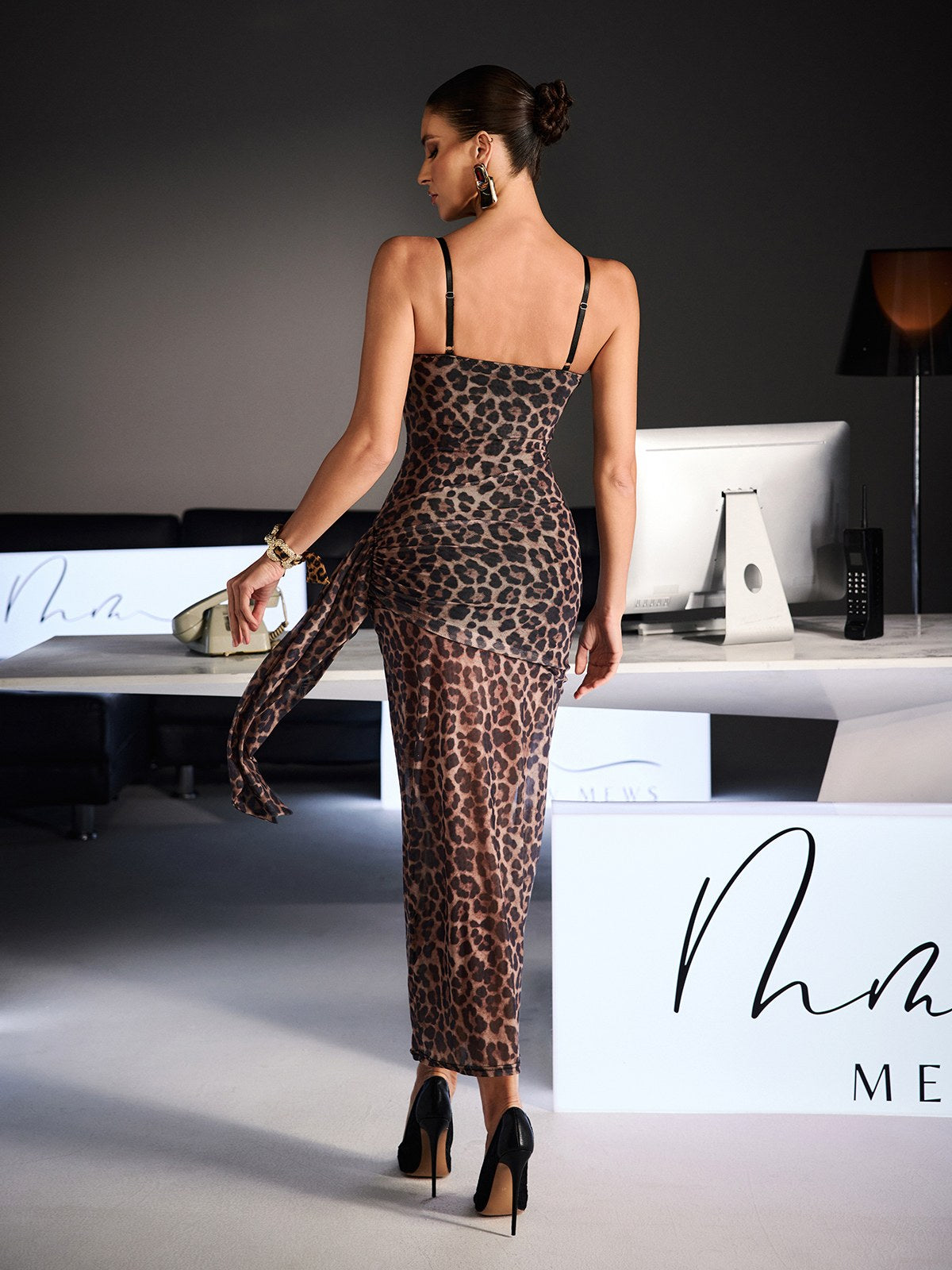 S Xanriel Spaghetti Leopard Lace Maxi Dress In Brown S Xanriel Spaghetti Leopard Lace Maxi Dress In Brown